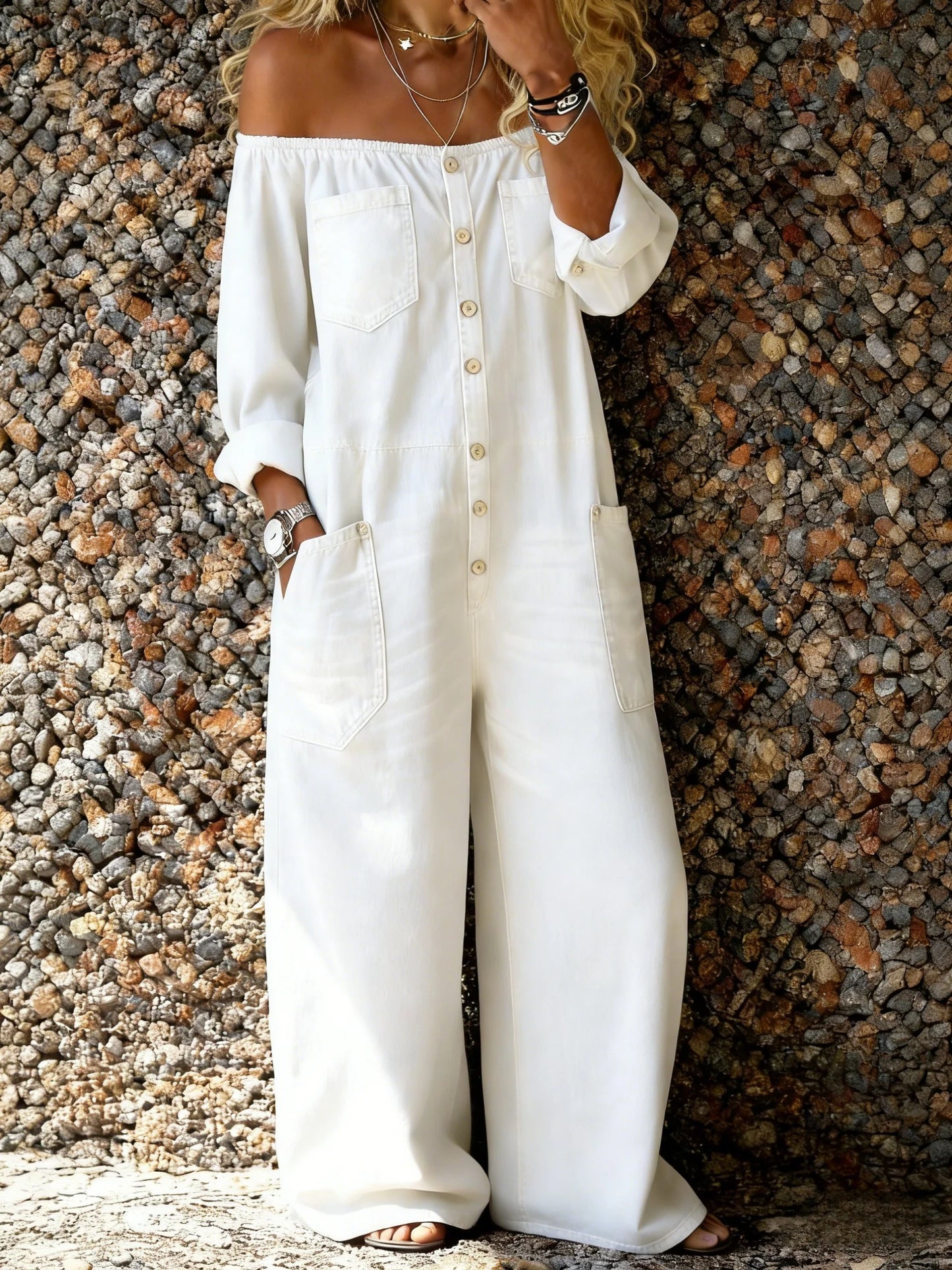 Noa | Mono vaquero con escote off-shoulder