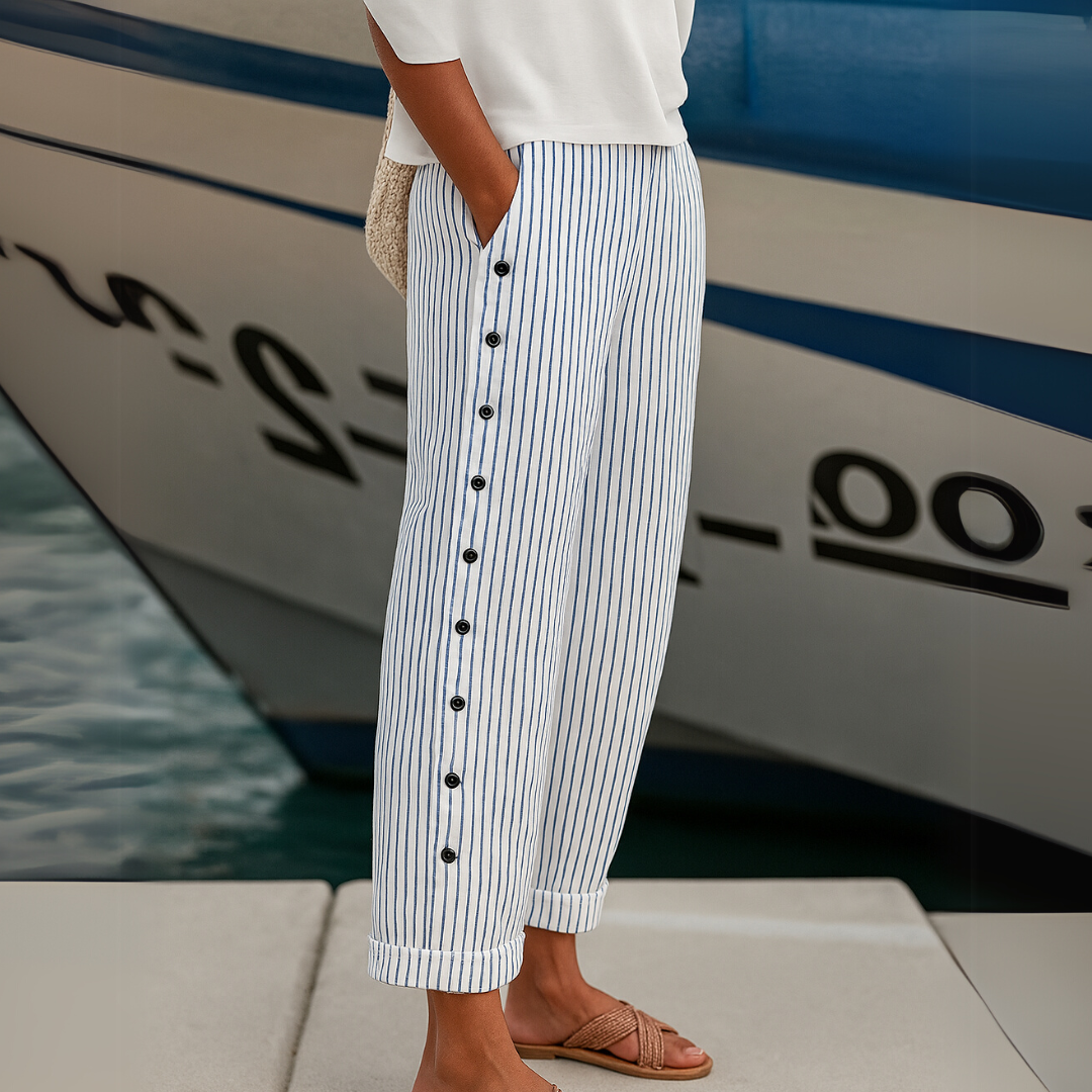 Caitlin | Stijlvolle Gestreepte Broek met Knopen