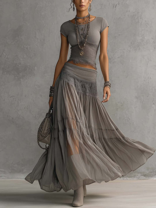 Paulina™ | Conjunto gris de encaje efecto estilizador
