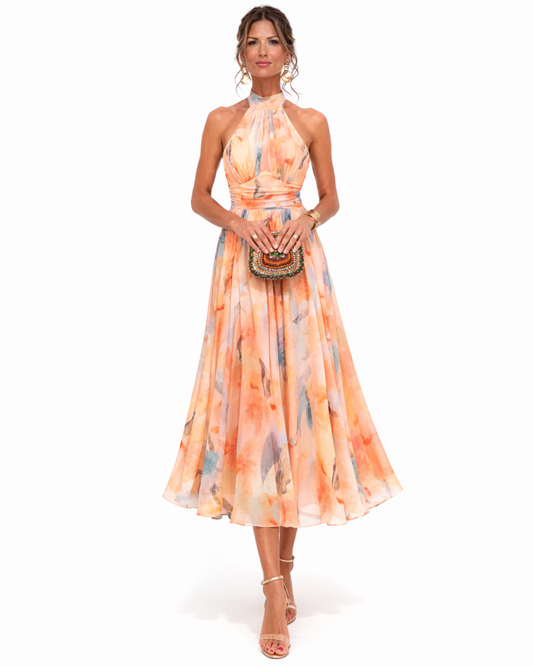 Aurora™ | Vestido maxi halter con estampado acuarela