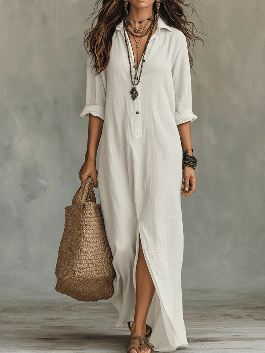 Sol | Vestido maxi negro amplio con botones