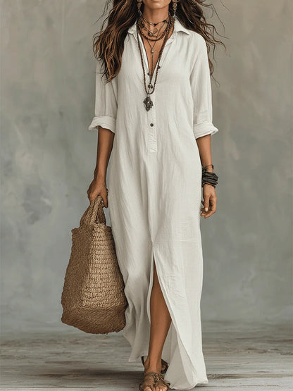 Sol | Vestido maxi negro amplio con botones