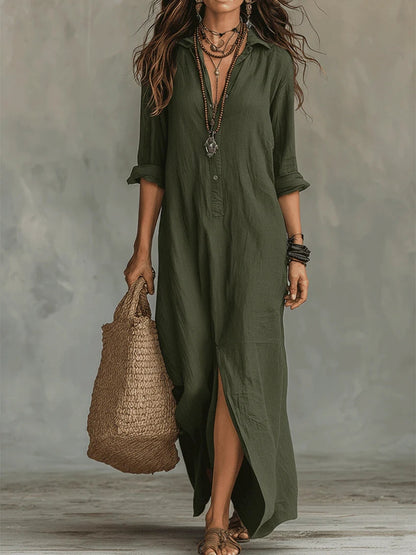 Sol | Vestido maxi negro amplio con botones