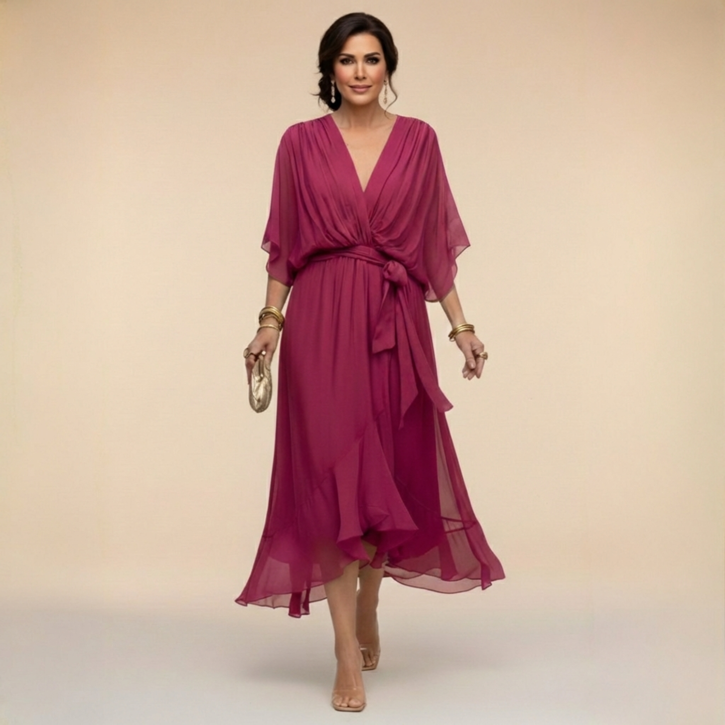 Sandra™ - Vestido de chiffon con escote en V