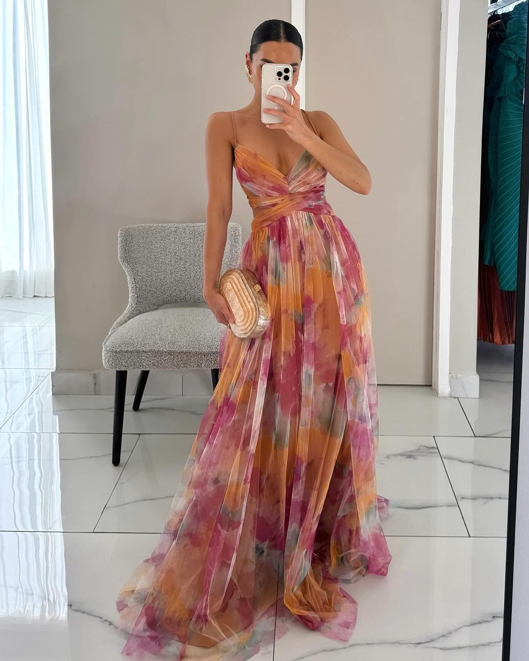 Giselle | Vestido largo encantador con estampado floral