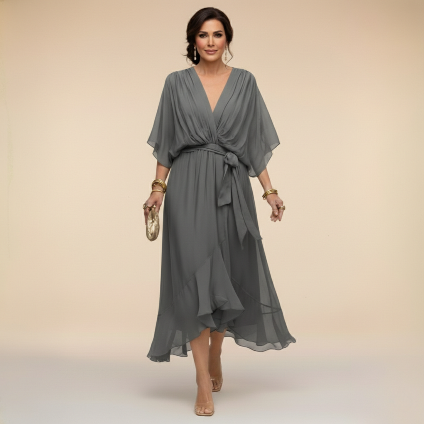 Sandra™ - Vestido de chiffon con escote en V