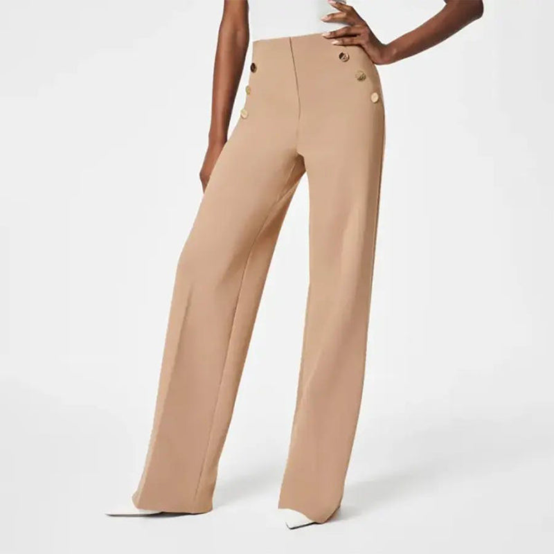 👖Three Lengths Available🔥High Stretch Tummy Control Button Wide Leg Trousers