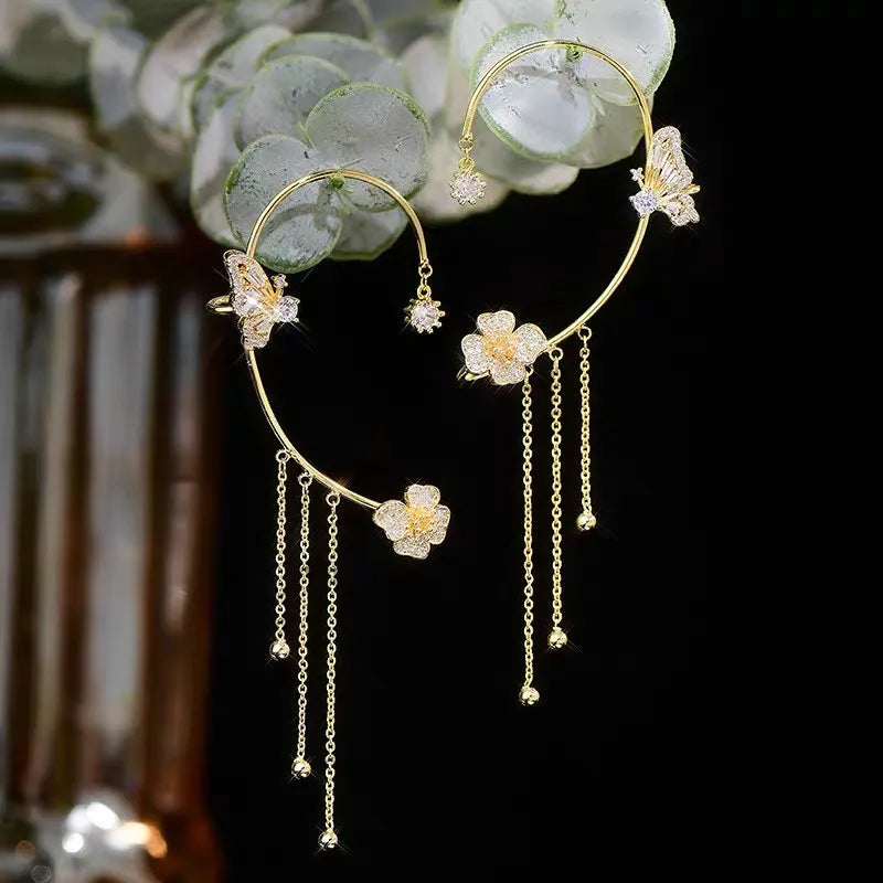💕Valentinstags Special - 50% Rabatt💕Schlichte Ohrclips mit Schmetterlings- und Blumenmotiv & Quasten – Elegant & bequem, ohne Ohrloch 🌸🦋