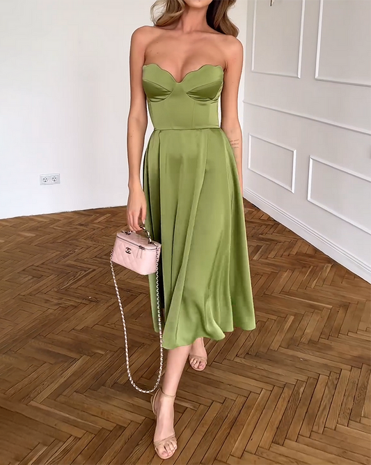 Lía™ | Vestido midi elegante sin tirantes