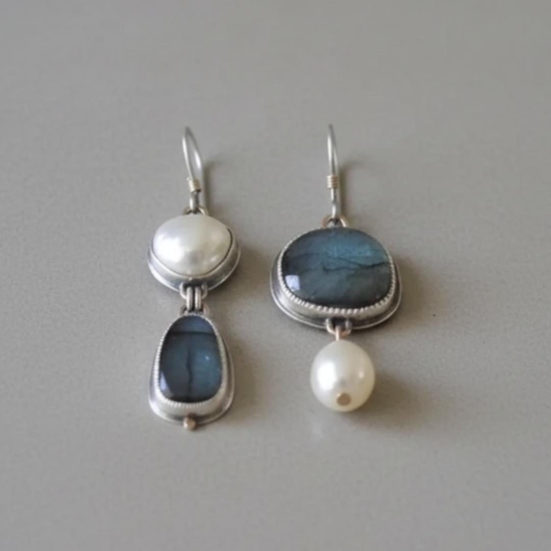 Ariadna™ | Pendientes vintage de piedra azul y perla