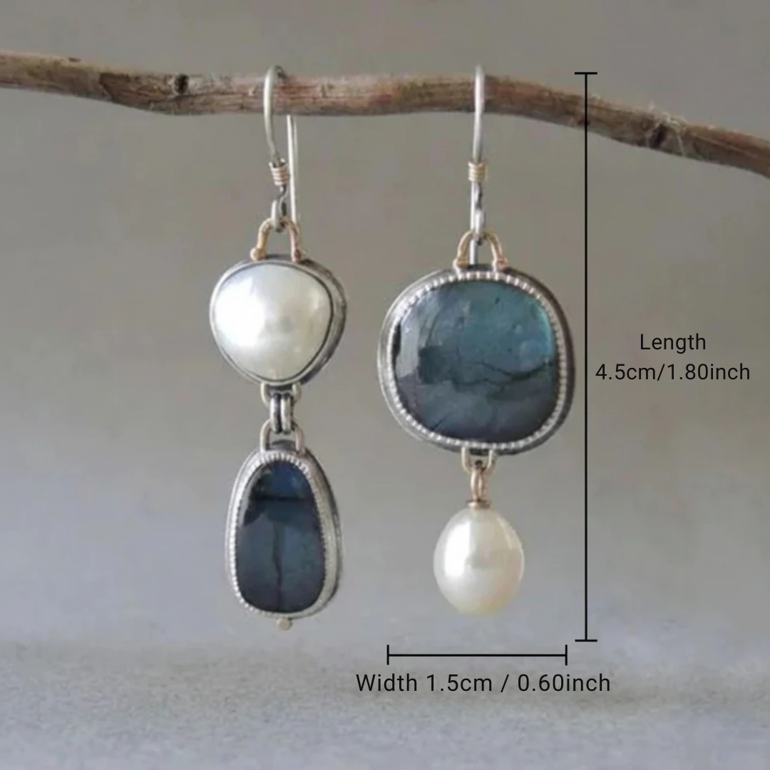 Ariadna™ | Pendientes vintage de piedra azul y perla