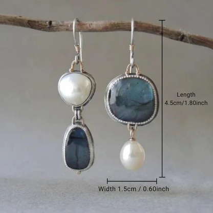Ariadna™ | Pendientes vintage de piedra azul y perla