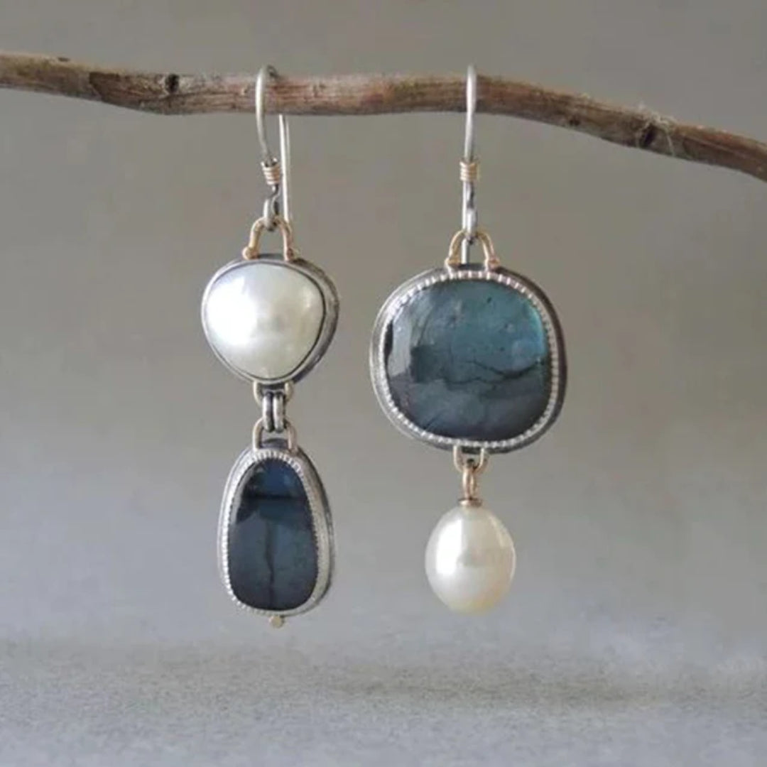 Ariadna™ | Pendientes vintage de piedra azul y perla