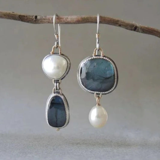 Ariadna™ | Pendientes vintage de piedra azul y perla