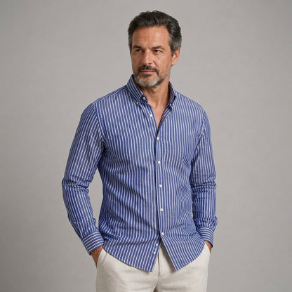 Martín — Camisa de rayas azul marino de manga larga