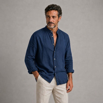 Álvaro | Camisa ligera de lino con cuello mao