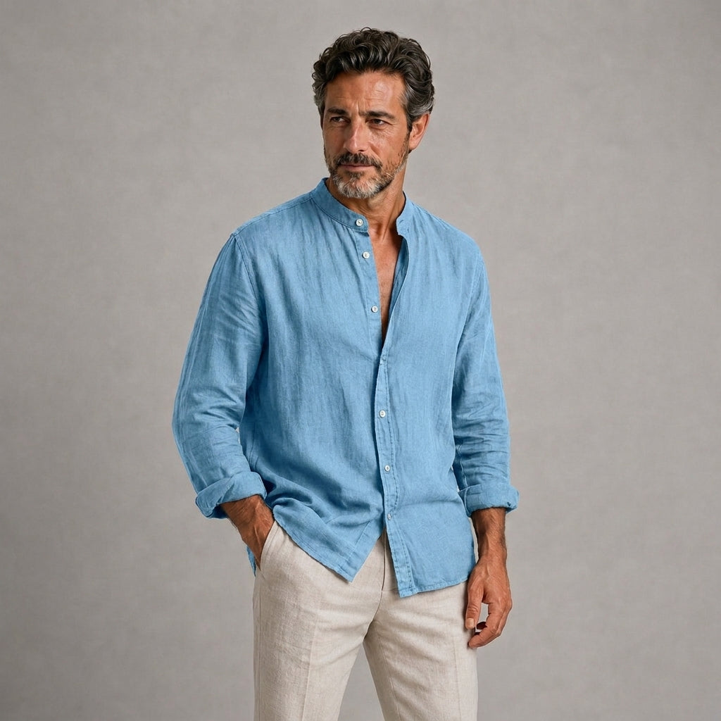 Álvaro | Camisa ligera de lino con cuello mao