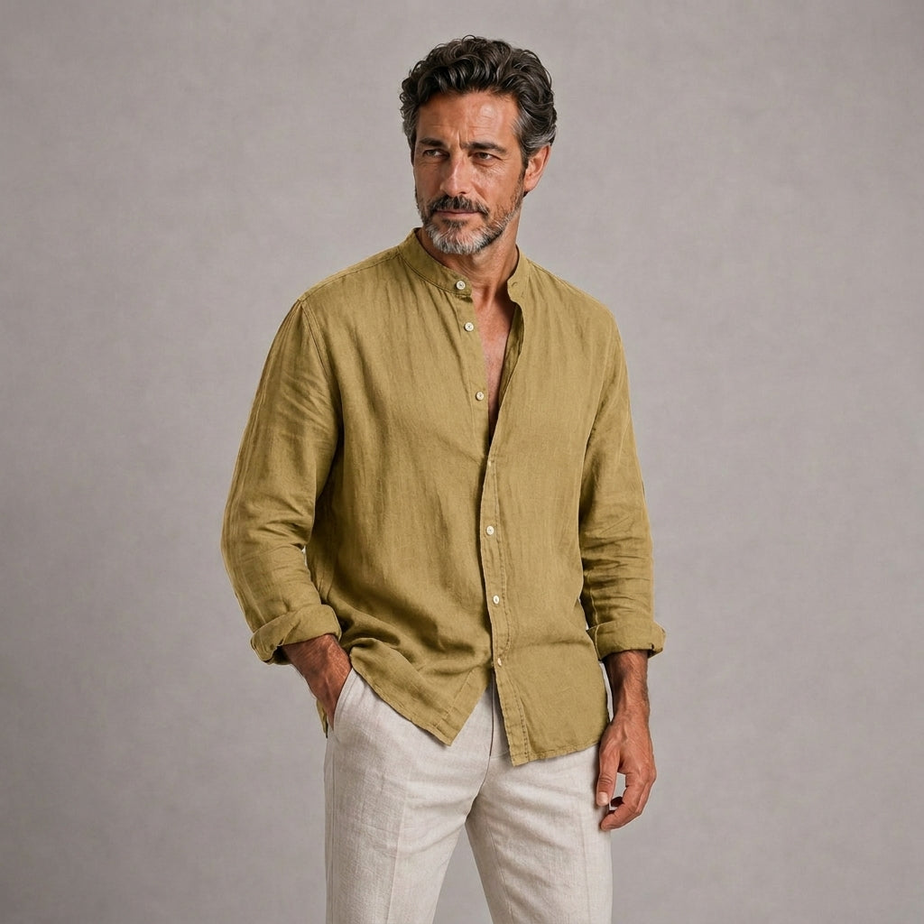 Álvaro | Camisa ligera de lino con cuello mao