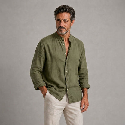 Álvaro | Camisa ligera de lino con cuello mao