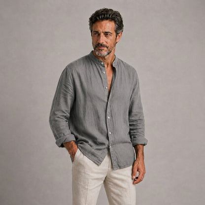 Álvaro | Camisa ligera de lino con cuello mao