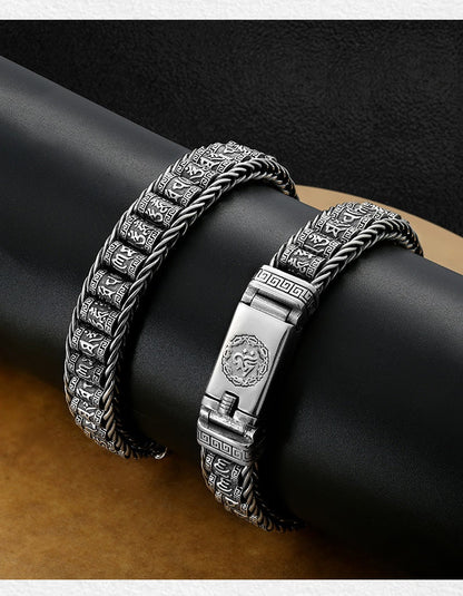 Tibetischer Mantra-Armband – Antikes Thai-Silber mit Drehzylinder, Unisex mit Karabinerverschluss ✨☸️