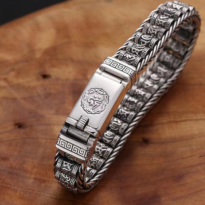 Tibetischer Mantra-Armband – Antikes Thai-Silber mit Drehzylinder, Unisex mit Karabinerverschluss ✨☸️