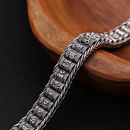 Tibetischer Mantra-Armband – Antikes Thai-Silber mit Drehzylinder, Unisex mit Karabinerverschluss ✨☸️