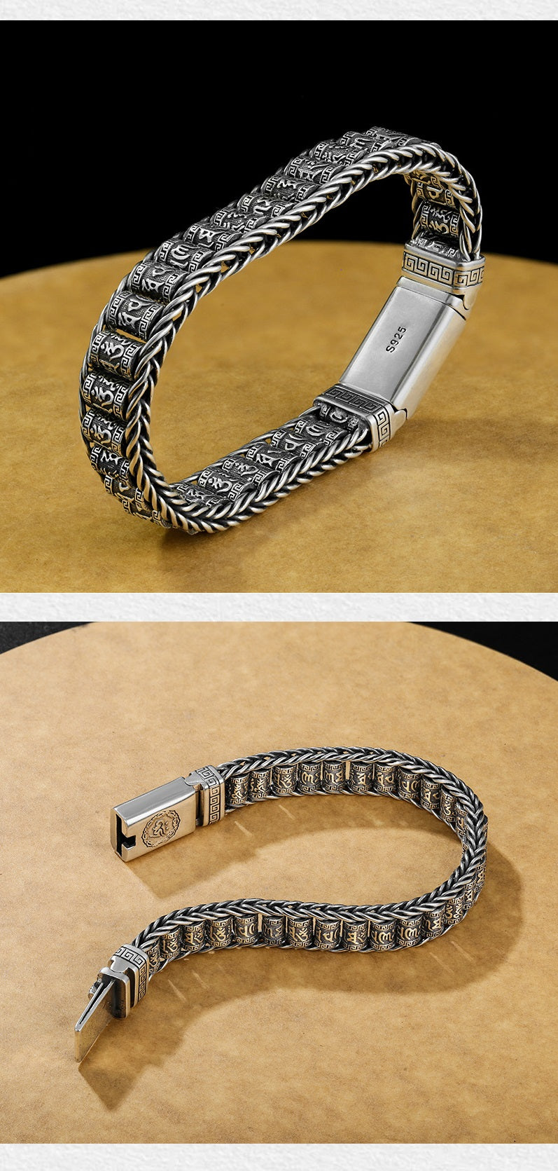 Tibetischer Mantra-Armband – Antikes Thai-Silber mit Drehzylinder, Unisex mit Karabinerverschluss ✨☸️