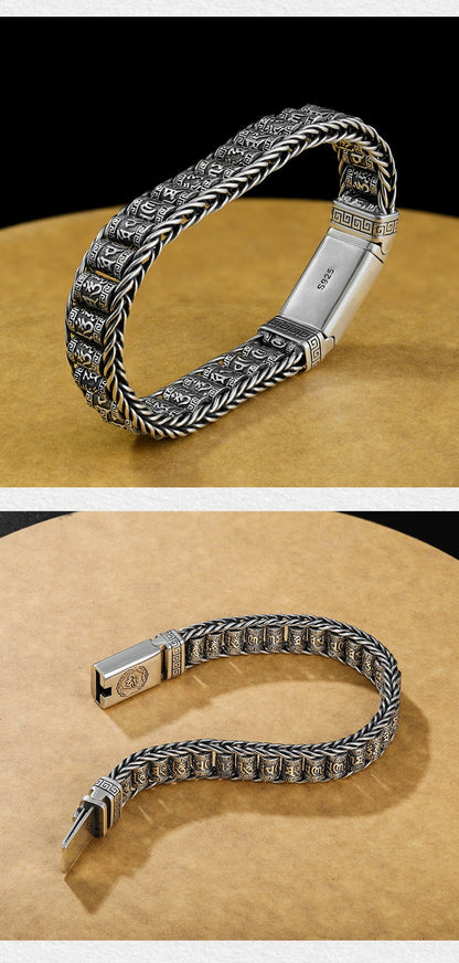 Tibetischer Mantra-Armband – Antikes Thai-Silber mit Drehzylinder, Unisex mit Karabinerverschluss ✨☸️