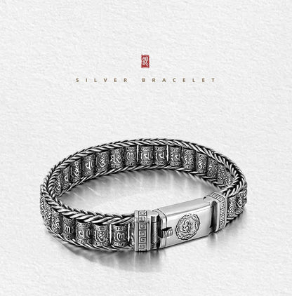 Tibetischer Mantra-Armband – Antikes Thai-Silber mit Drehzylinder, Unisex mit Karabinerverschluss ✨☸️