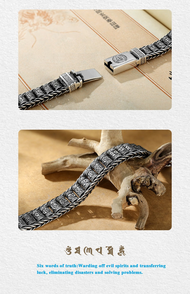 Tibetischer Mantra-Armband – Antikes Thai-Silber mit Drehzylinder, Unisex mit Karabinerverschluss ✨☸️