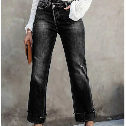 High-Waist Stretch-Jeans für Damen mit geradem Bein