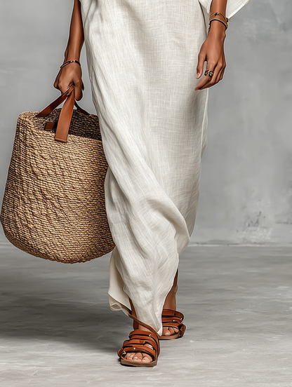 Aveline | Vestido maxi con hombros descubiertos y mangas murciélago