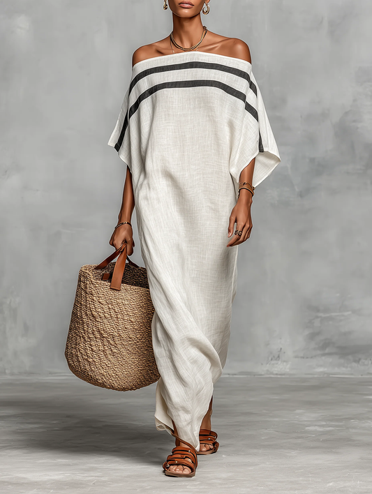 Aveline | Vestido maxi con hombros descubiertos y mangas murciélago