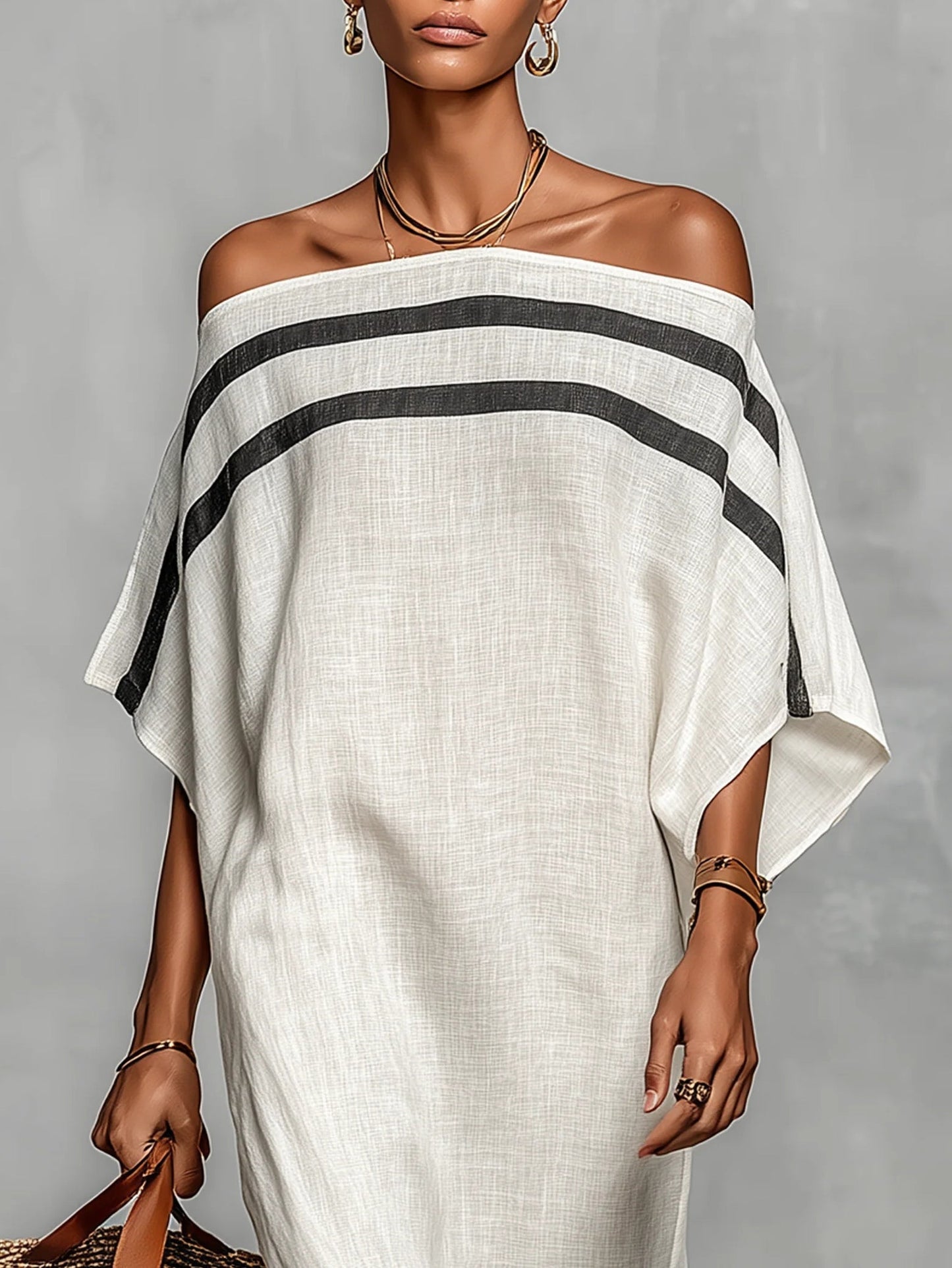 Aveline | Vestido maxi con hombros descubiertos y mangas murciélago