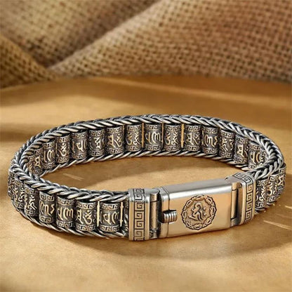 Tibetischer Mantra-Armband – Antikes Thai-Silber mit Drehzylinder, Unisex mit Karabinerverschluss ✨☸️