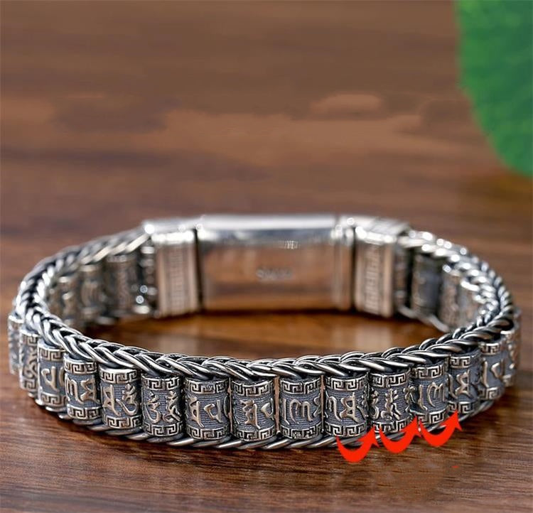 Tibetischer Mantra-Armband – Antikes Thai-Silber mit Drehzylinder, Unisex mit Karabinerverschluss ✨☸️