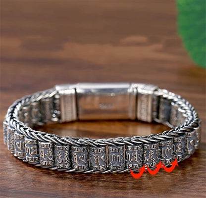 Tibetischer Mantra-Armband – Antikes Thai-Silber mit Drehzylinder, Unisex mit Karabinerverschluss ✨☸️