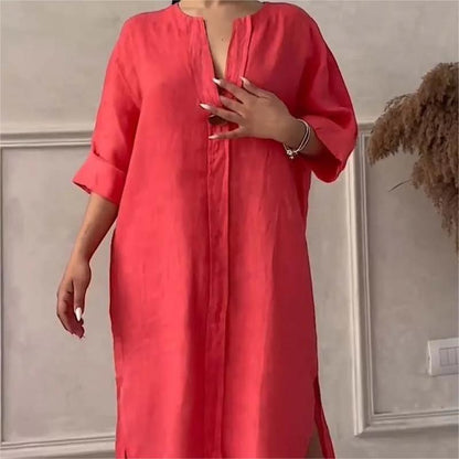 👗Lässiges, atmungsaktives Kleid in Volltonfarbe