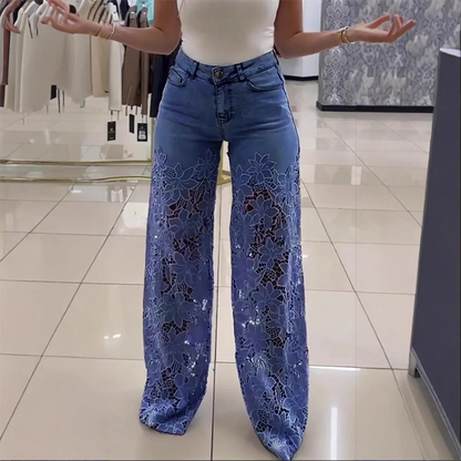 💃Sommer-Hot-Sale - 50% Rabatt🌸Gespleißte Jeans mit Spitze👖