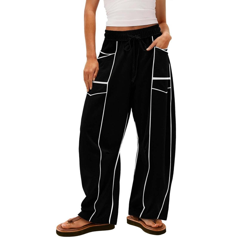 Pantalón ligero de pierna ancha con cordón para mujer