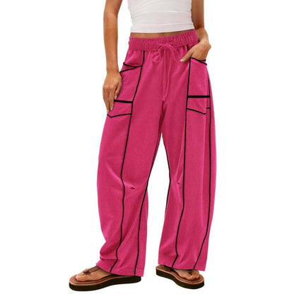 Pantalón ligero de pierna ancha con cordón para mujer