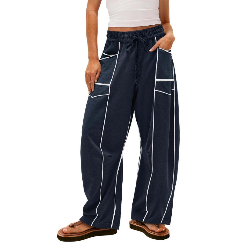 Pantalón ligero de pierna ancha con cordón para mujer