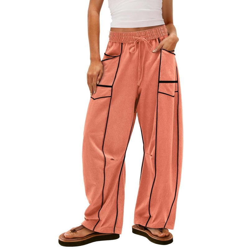 Pantalón ligero de pierna ancha con cordón para mujer