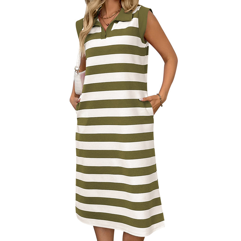 Damen ärmelloses Freizeitkleid mit Streifenmuster