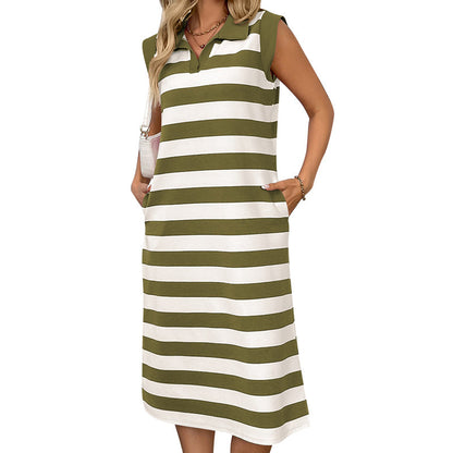 Damen ärmelloses Freizeitkleid mit Streifenmuster