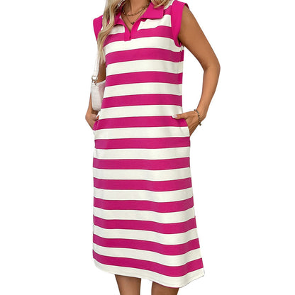 Damen ärmelloses Freizeitkleid mit Streifenmuster