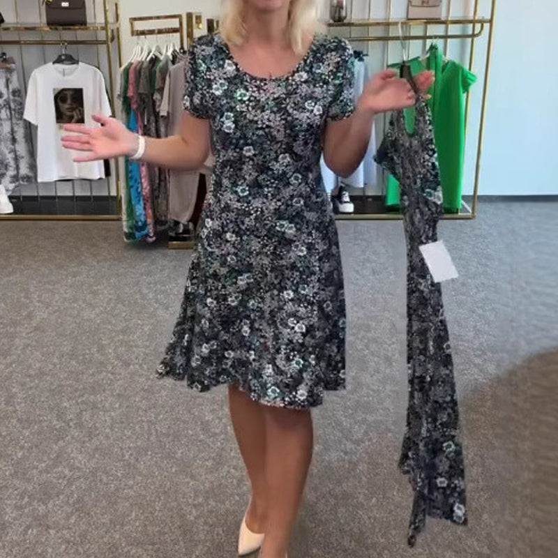 Lässiges Damenkleid mit U-Ausschnitt und Blumenmuster