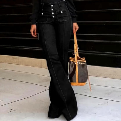 High-Waist Jeans mit Knopfleiste – Figurbetonte Schlaghose für Damen 👖✨