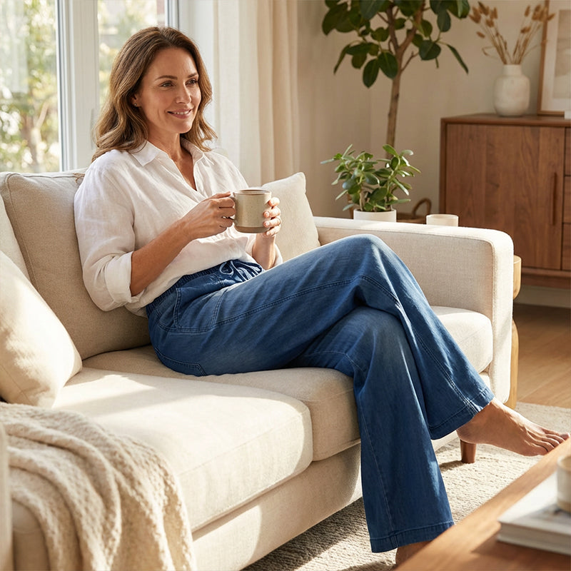 Damen-Jeans mit Kordelbund und Weitbeinschnitt